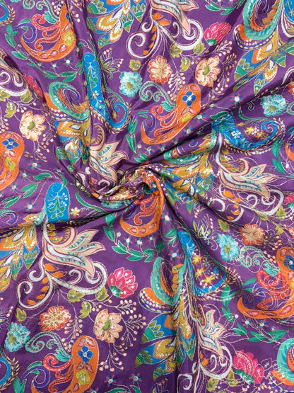 Royal Purple Paisley Floral Printed Fabric – 44″ Width | Saree & Frock Gown Use PURPLE