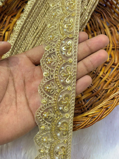 ✨ Premium Golden hand made  Embroidered Zari Lace – Elegant Decorative Border pack of 9 meter golden