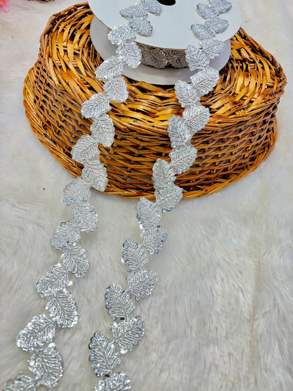 🥻Premium Golden Leaf Embroidered Lace Border for Saree & Lehenga (pack of 9 meter)