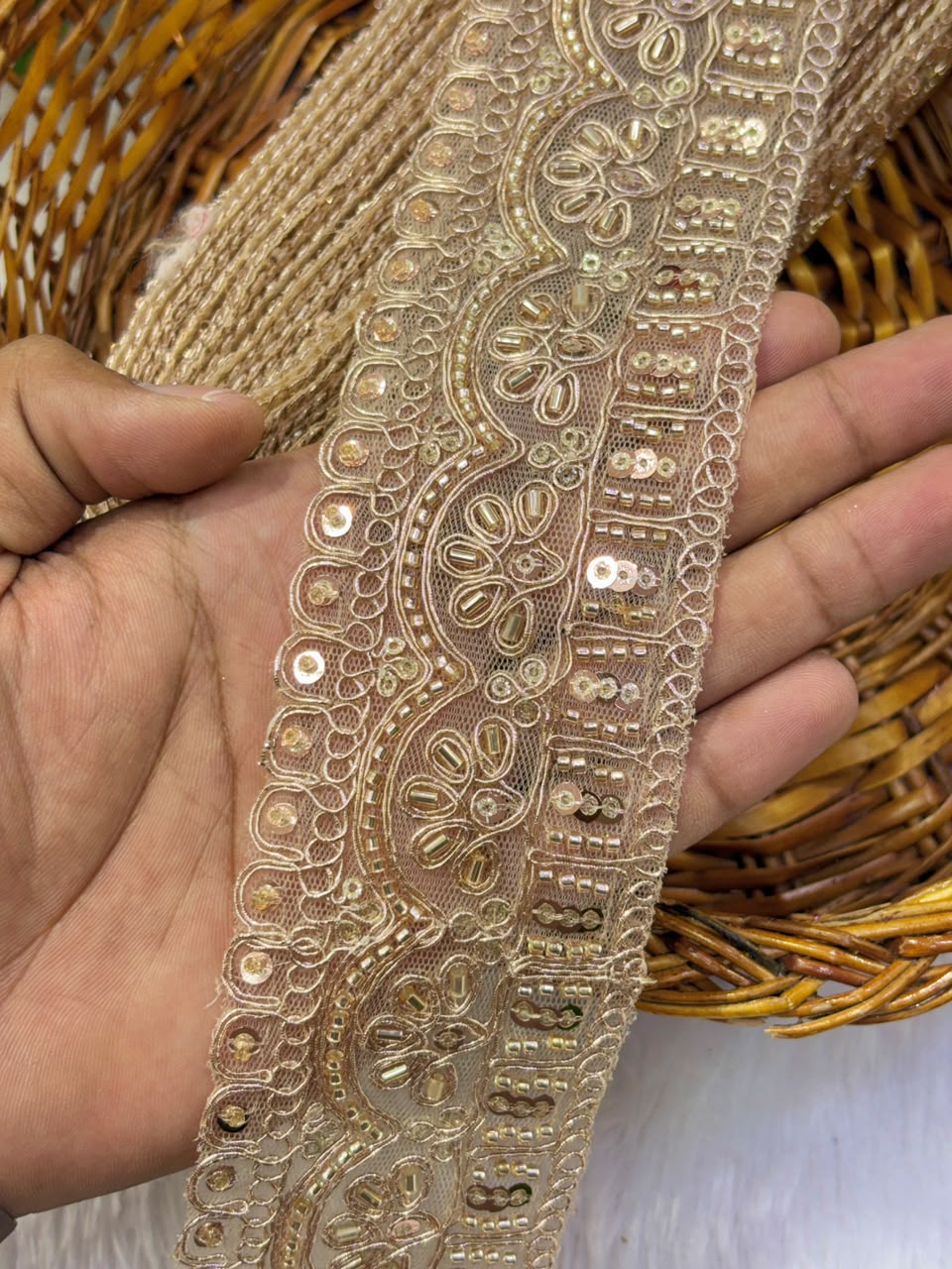 ✨ Premium Golden hand made  Embroidered Zari Lace – Elegant Decorative Border pack of 9 meter  rose gold