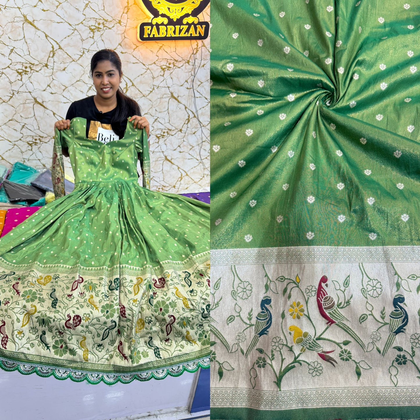 Paitanick Desing border with tissu fabric 44-45 width GREEN