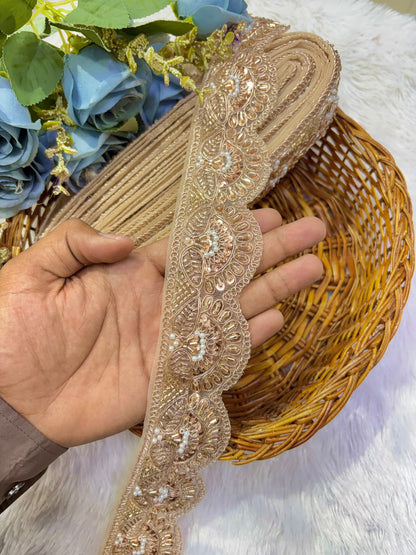 ✨ Premium Golden hand made  Embroidered Zari Lace – Elegant Decorative Border pack of 9 meter golden