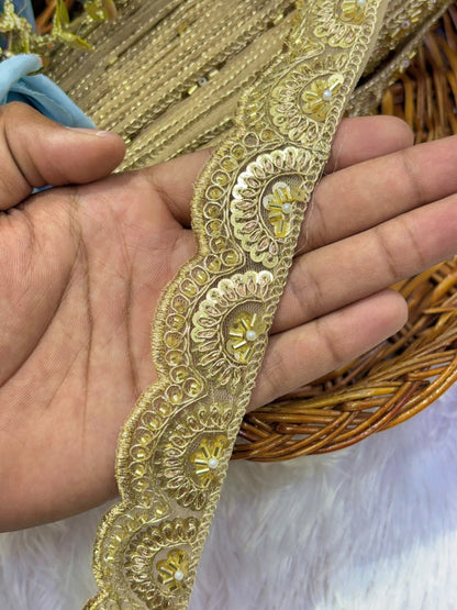 ✨ Premium Golden hand made  Embroidered Zari Lace – Elegant Decorative Border pack of 9 meter golden