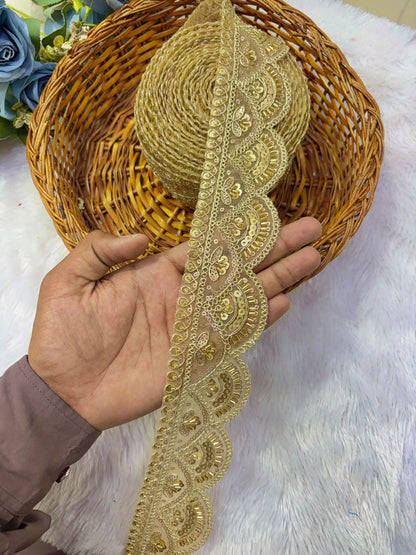 ✨ Premium Golden hand made  Embroidered Zari Lace – Elegant Decorative Border pack of 9 meter   gold