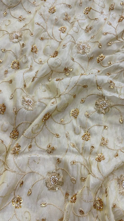 👗ZARI TISSUE HANDWORK EMBROIDERY 44-45  INCH WIDTH (DYBLE ) ✅